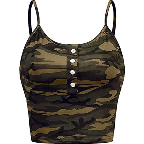 2021 Tight Sling Corset Top Womens Sleeveless O-neck Button Up Casual Camouflage Print Crop Tops Short Vest Cami Tank Top Майка