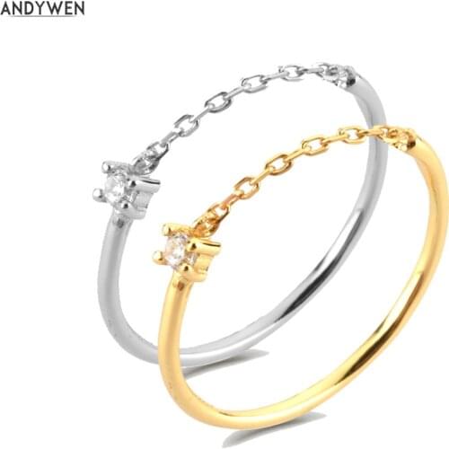ANDYWEN 925 Sterling Silver Anillo Nia Gold Ring Women Chain Size Luxury Small Fine Jewelry Wedding Crystal Jewelry Gift