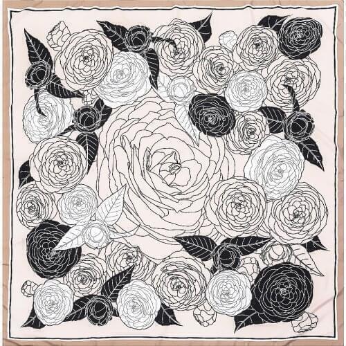 130cm Line Rose Square Scarf Luxury Design Twill 100% Silk Scarf Women Kerchief Scarves For Ladies Fashion Shawl Beach Towel