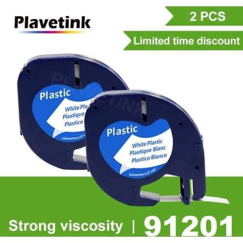 Plavetink 2 PCS 12mm 91201 Compatible for Dymo LetraTag label Tapes 12267 91200 91202 91203 91204 91205 for Dymo LT-100H printer