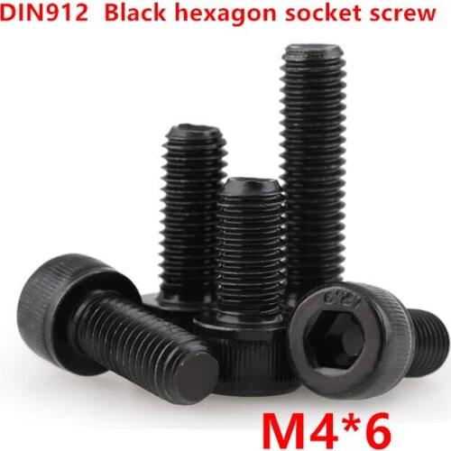 200pcs DIN912 M4*6 Black grade 12.9 Alloy Steel Hexagon Socket Hex Head Cap Screw Screws Cylinder Allen Bolts
