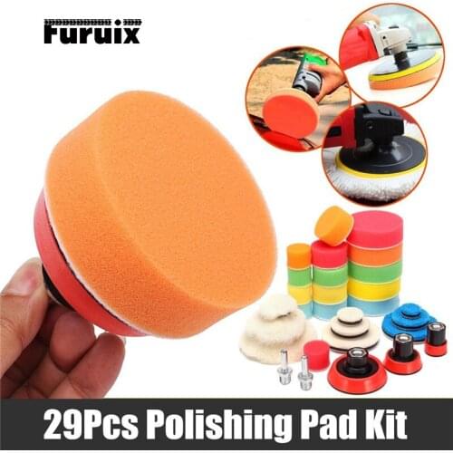 29Pcs/Set Self-Adhesive Buffing Waxing Sponge Wool Wheel Polishing Pad for Car Polisher Drill Adapter