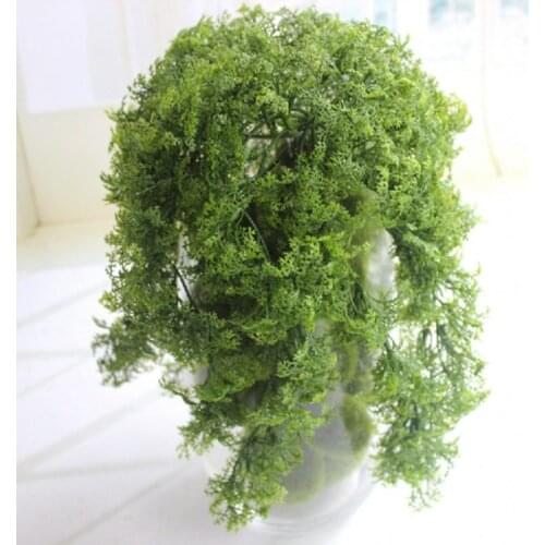 30cm 10 Branch Plastic Faux Plants Home Church Furniture Beach Decor Hanging Basket Artificial Moss Grass Plant Tree Green