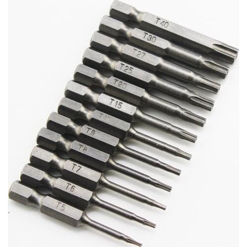 50mm 12Pcs Set Security Tamper Proof Magnetic Screwdriver Drill Bit Screw Driver Bits Hex Torx Head with hole 1/4" Hand Tools
