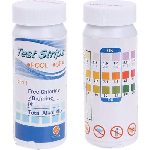 50Pcs/Set 3 In 1 Multi-use Spa Water Hardness Easy Distinguish Test Strip PH Alkalinity Bromine Pool Chlorine Swimming Practical