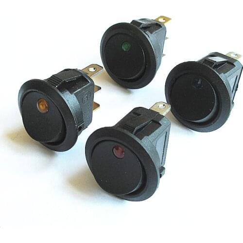 50pcs dot switch 12V LED Dot Light Car Boat Round Rocker Switch ON/OFF SPST 3 Pins With LED