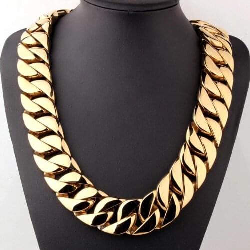 24/31mm Wide Heavy Hip Hop Mens Gold Tone Curb Cuban Link Chain Top Quality 316L Stainless Steel Necklace Jewelry