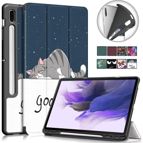 Cute Painted Cover For Samsung Tab S7 Plus Case with Pencil Holder PU Leather Stand Tablet For Coque Galaxy Tab S7 FE Smart Case