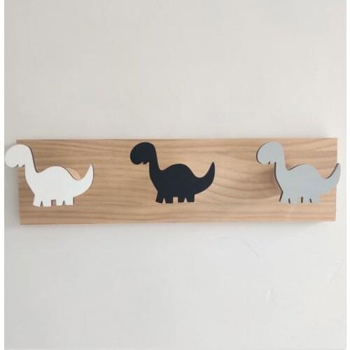 Kids Dinosaur Wall Mounted Coat Hooks Wooden Door Hanger for Boys Bedroom Nursery Playroom Decorations