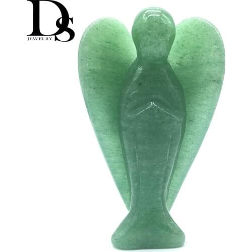 DS 70mm Natural Green Aventurine Angel Figurines Healing Crystal Angel Carved Statue Lucky Engel Christmas Home Decoration Gift