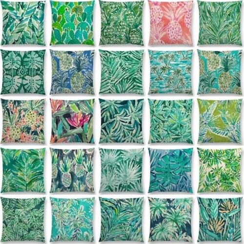 Double print Watercolor Tropical Jungle Greenery Leaf Cactus Pineapple Cushion Cover 25 Design Available Pillowcase Home Decor