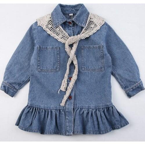 Girls Denim Dress Autumn 2020 New Kids Girls Korean Lace Shawl Princess Dress European & American Baby Kids Dress For 1-6Y