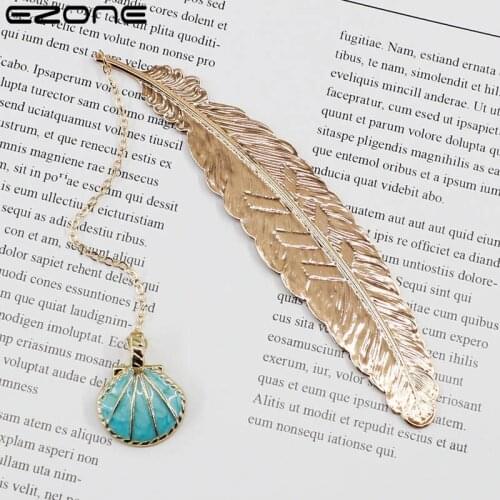 EZONE Chinese Style Bookmark Metal Feather Bookmark Key Shell Snowflake Classical Creative Bookmarks School Stationery Supply
