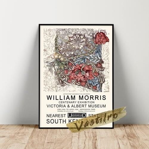William Morris Exhibition Museum Poster, Plant Pattern Art Prints, Vintage Flower Leaf Wall Art, Morris Honeysuckle Wall Picture