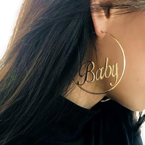 IngeSight.Z Punk Hyperbole Big Circle with Baby Femme Letter Hoop Earrings Women Fashion Jewelry Oorbellen Female