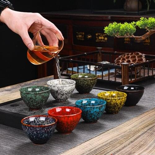 Ceramic Kiln Baked Single Cup Temmoku Glaze Cup Tea Cup Master Cup Kombucha Bowl Personal Teacup Bamboo-Hat Type Cup, Tea Set