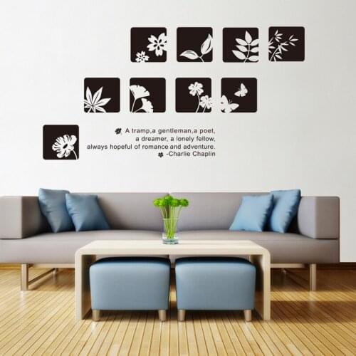 Creativity Black Flower specimens wall sticker PVC Material DIY art wall decals For Living room background wall decor sticker