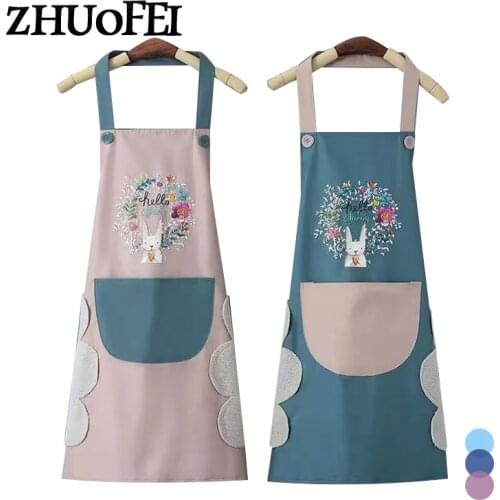 Kitchen Cooking Black Aprons 1Pcs Cute Rabbit Print Bibs 65*70cm Women PVC Waterproof Apron Household Cleaning Pinafore A0002