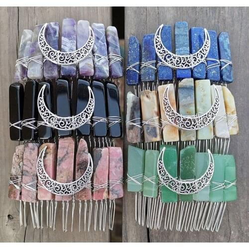 Moon diy crystal wide and long crystal bridal silver thread 20 tooth hair comb wiccan gift for friend