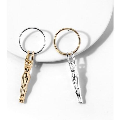 SRCOI Fashion Big Size Metal Hollow Out Round Drop Earrings 2019 New Long Human Body Figure Statement Drop Earrings For Women