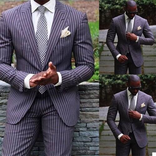 2 Pieces Stripe Men Suits&Blazer+Pant Formal Good Quality Tuxedos Peaked Custom Made Casual Single-breasted Party Suits