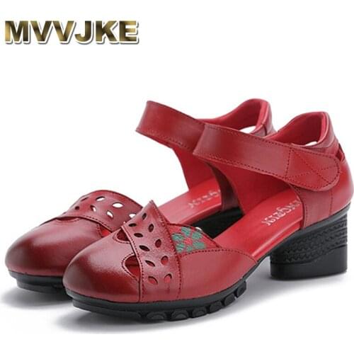 MVVJKE 2020 Hot Selling Women Summer Casual Fashion Hollow Out Breathable Sandals Outdoor Thick Heels Shoes New Arrival