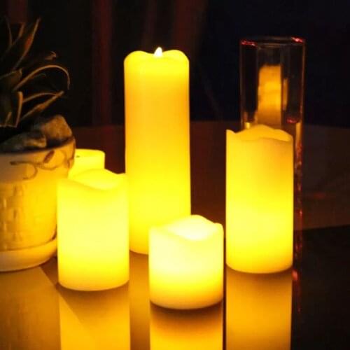 Pack of 4 Remote Controlled Wavy edge Flameless LED Pillar Candle lamp Paraffin wax Ivory tealight Wedding Party Decor-Amber