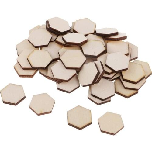 Pack of 54 Hexagon Natural Wooden Cutout DIY Small Craft Decorations 1.8x1.8cm