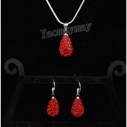 Waterdrop Jewellery Set Red Rhinestone Earrings And Necklace For Gift 5 Sets Wholesale