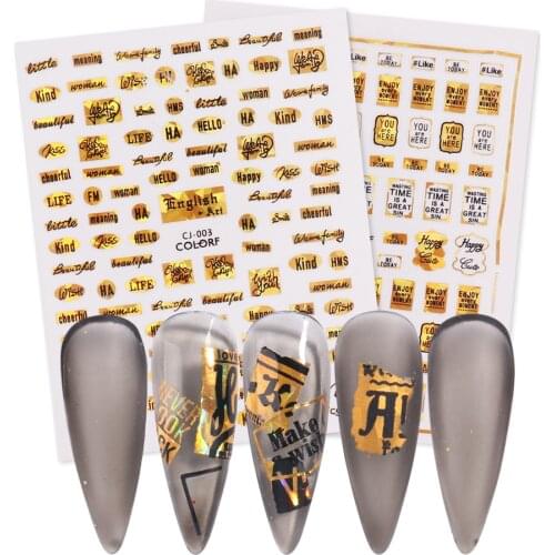 1pc Gold Lettering Nail Stickers Positive Words Love Sliders All For Nails Summer Design Polish Foils Manicure Decor BECJ001-006