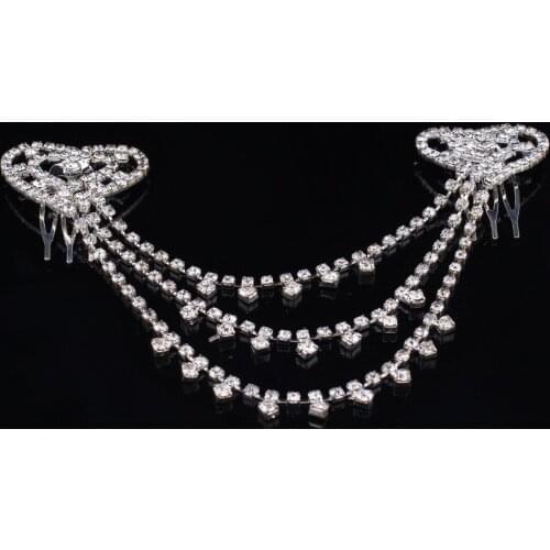 New silver color rhinestone heart tassels pair comb bridal ornament fashion jewelry accessories