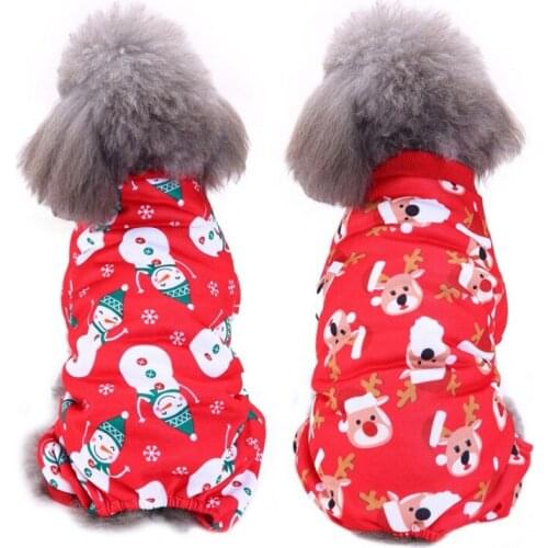 Dog Clothes Fleece Dog Jumpsuit Elk Pattern Printed Costume With Four Sleeves For Small Puppy Coat Pet Christmas Clothing