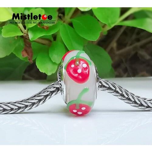 Mistletoe 925 Sterling Silver Murano Fruit strawberry Charm Bead Jewelry