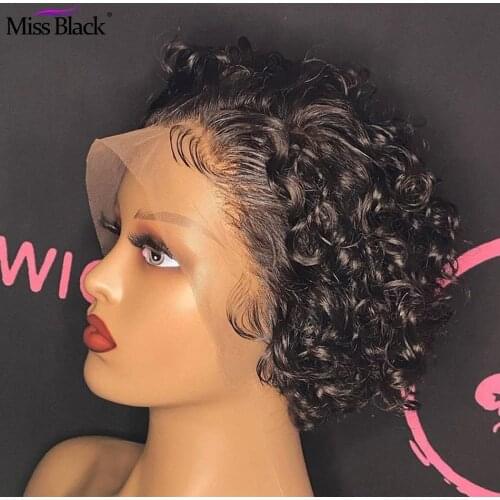 Curly Pixie Cut Wig Short Bob Wig Human Hair Lace Front Deep Wave 180% Density Wigs Pre Plucked With Baby Hair For Black Women