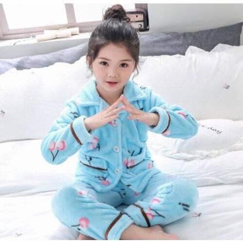 Boys Girls Pajamas Sets Autumn And Winter Kids Thick Warm Coral Velvet Suit Childrens Flannel Long Sleeve Sleepwear 2Pcs PJ33