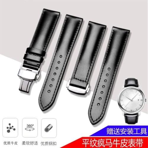 Universal Smooth Black Genuine Leather Strap 20mm Cow( Pull-up)Leather Watchband&Folding Buckle Fit For Tissot Tudor Omega Watch
