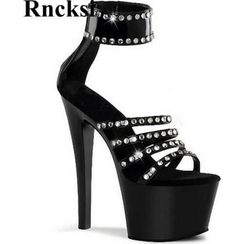 Rncksi New Women Rhinestone Summer Pole Dance Sexy Strap High Platform Open Toe Shoes 17cm High-Heeled Party Dance Shoes Sandals
