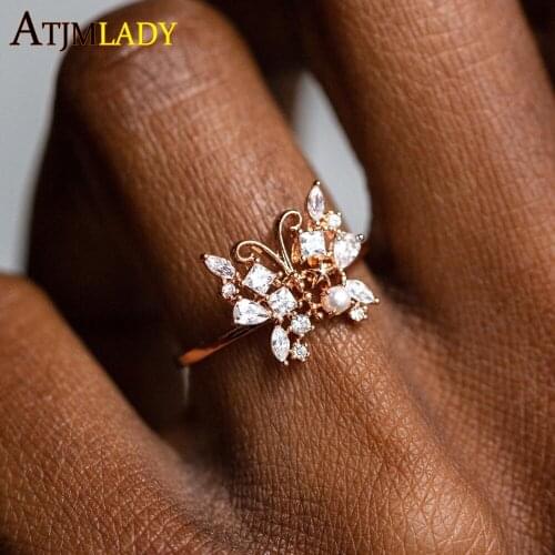 Luxury Butterfly ring rose gold micro pave white cz sparking bling big Multi wrap midi kunckle finger rings for women