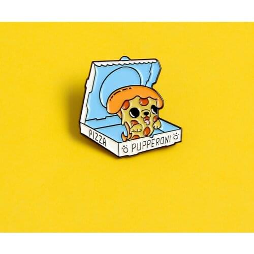Cute gift box pizza sweet romantic pet dog animal biscuit enamel custom jewelry brooch surprise friend gift shirt badge pin