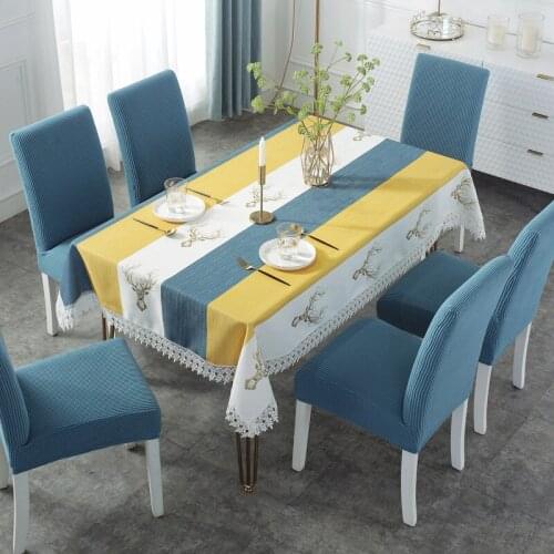 Fashion Nordic Fabric Tablecloth Elk Blue Solid Color Waterproof Comfortable Clean Convenient For Home Table Decoration