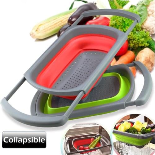 Foldable Fruit Vegetable Washing Basket Silicone Colander Collapsible Drainer with Handle Water Filter Basket Kitchen Tools
