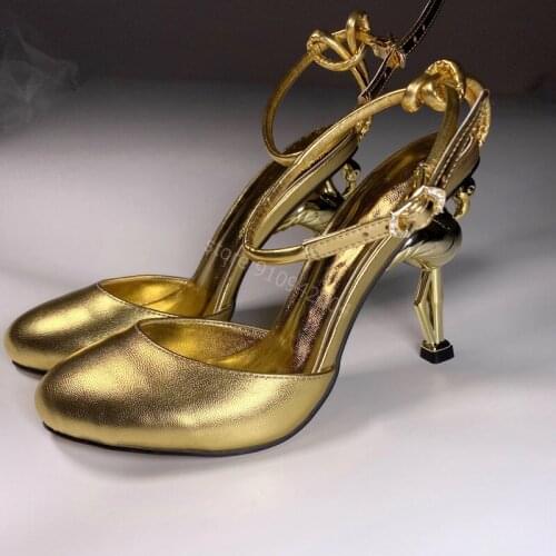 Women High Heels Wedding Shoes Gold Flamingo Sweet Prom Pumps Woman Ankle Strap Summer Stiletto Zapatos De Mujer