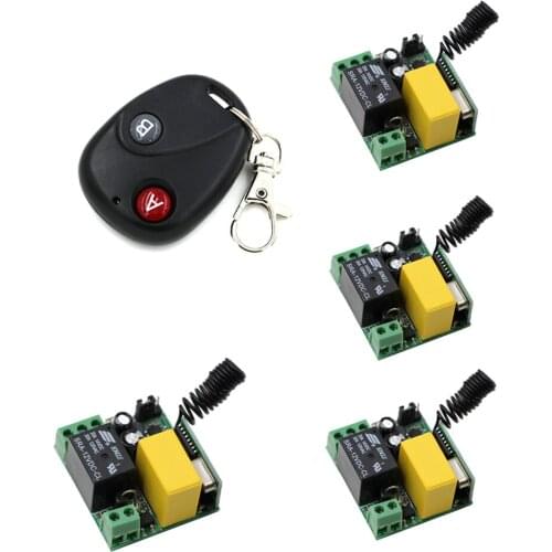 Universal AC220V 1 CH RF Wireless Remote Control Switch System Mini Sizes 4*Receivers Module and Transmitter A for ON B for OFF