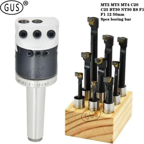 1 set morse taper MT2 MT3 MT4 C20 C25 BT30 NT30 R8 F1 shank boring cutter + F1 50mm2 inches boring head +9pcs boring bar