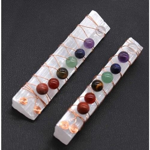1pcs Chakra Healing Crystals Stones Beads Wire Wrapped Raw Selenite Stick Wand for Yoga Meditation Spiritual Reiki Balancing