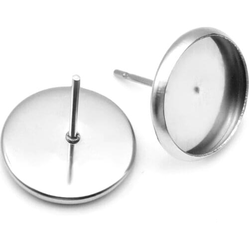 30pcs Stainless Steel Blank Earring Base Cabochon Cameo Base 6 8 10 12 14 16 18 20mm Flat Earring Setting DIY Jewelry Making