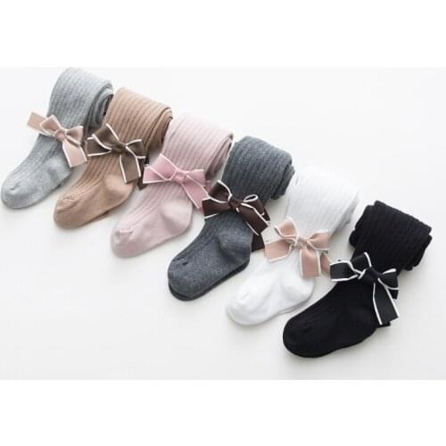 6M-12 Yrs Spring Autumn Cute Baby Girls Cable Knit Bow Tights Cotton Breathable Pantyhose for Toddler Princess Girls Hot Sale