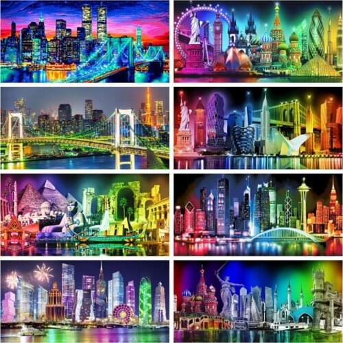 EverShine Diamond Painting City Cross Stitch Diamond Embroidery Night View Picture Rhinestones Landscape Mosaic Art Home Decor