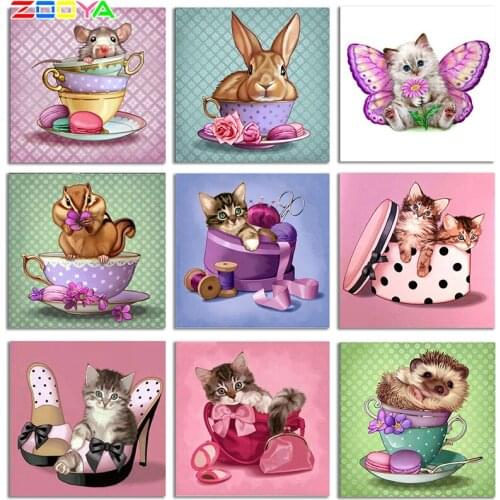 5D Diy Crystal Teacup Diamond Embroidery Animal Diamond Painting Special Shaped Diamond Mosaic Animal Small Photos Decor Er073