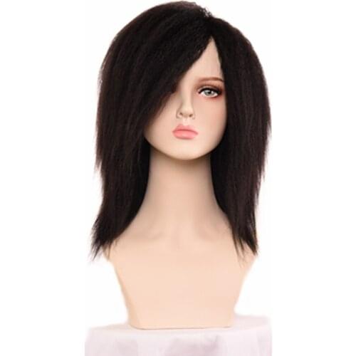 American African Female Synthetic Hair Short Fluffy Natural Black With Highlights Wig Heat Resistant Breathable